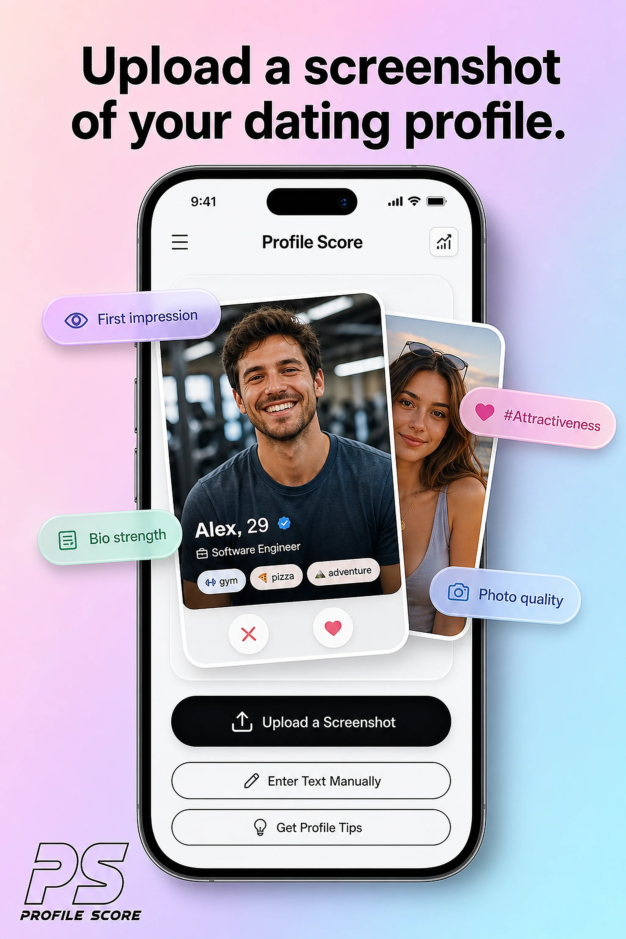 Upload a screenshot of your dating profile